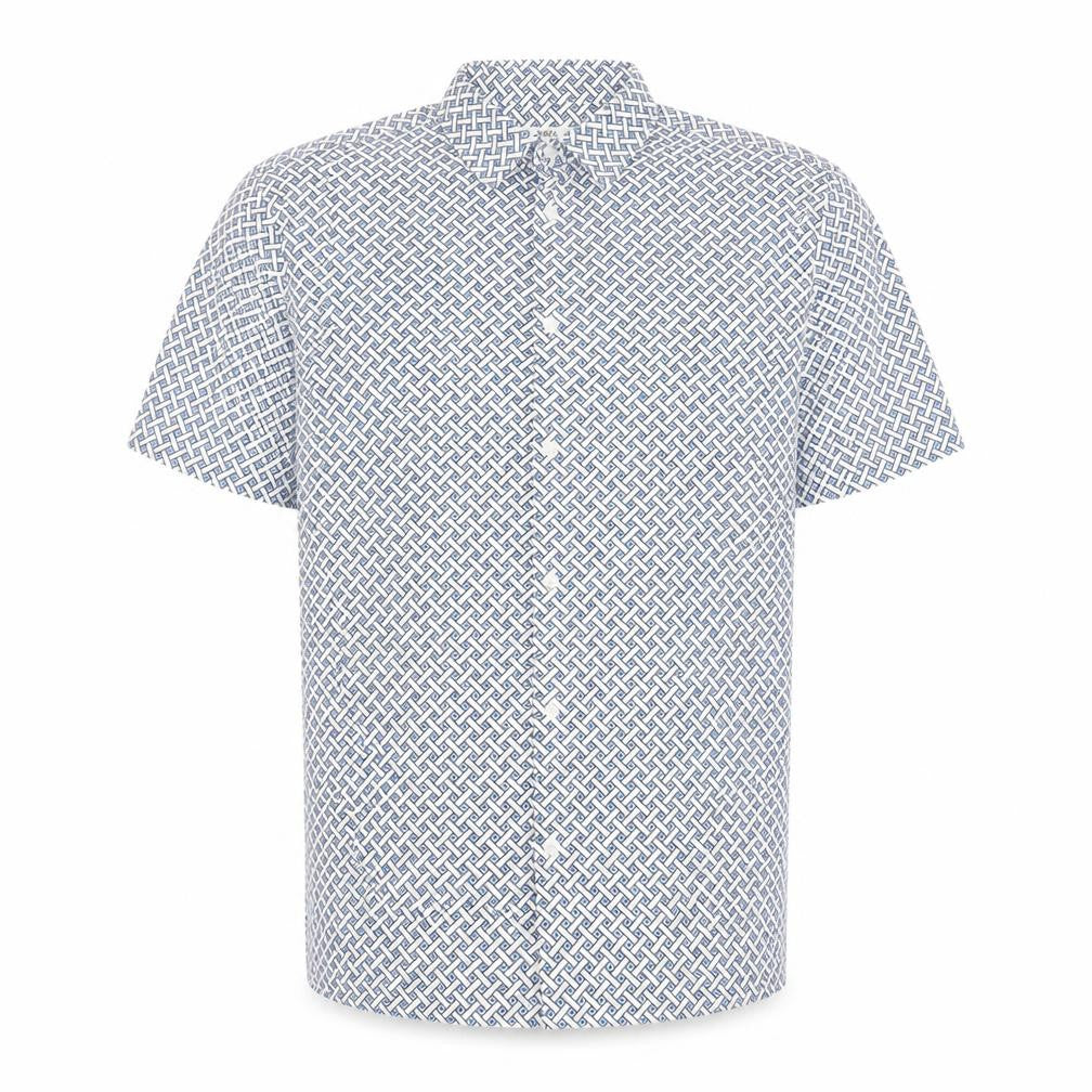 Marks & Spencer Mens Blue Geometric Polyester Button-Up Size L Collared Button