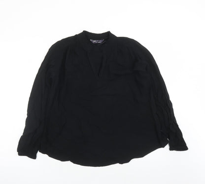 Marks & Spencer Womens Black Viscose Basic Blouse Size 8 V-Neck