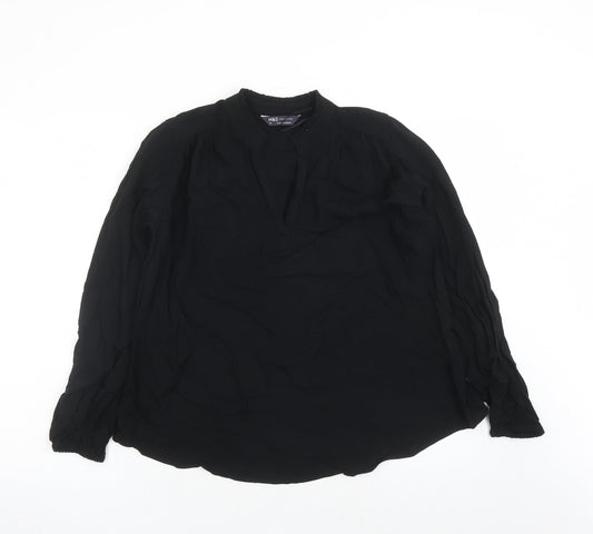 Marks and Spencer Womens Black Viscose Basic Blouse Size 8 V-Neck