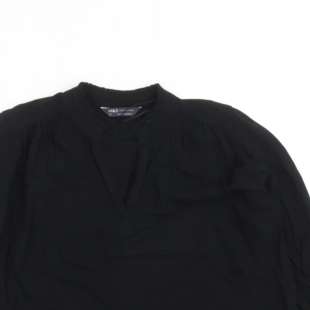 Marks and Spencer Womens Black Viscose Basic Blouse Size 8 V-Neck