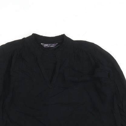 Marks & Spencer Womens Black Viscose Basic Blouse Size 8 V-Neck