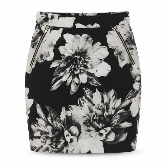 H&M Womens Black Floral Polyester Straight & Pencil Skirt Size 8 Zip