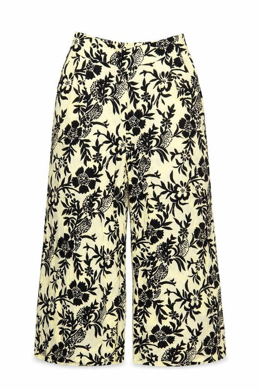 Mango Womens Ivory Floral Viscose Cropped Trousers Size S L21 in Regular - Elastic Waist