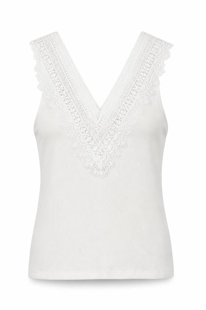 Stradivarius Womens White Viscose Basic Tank Size M V-Neck - Lace Detail