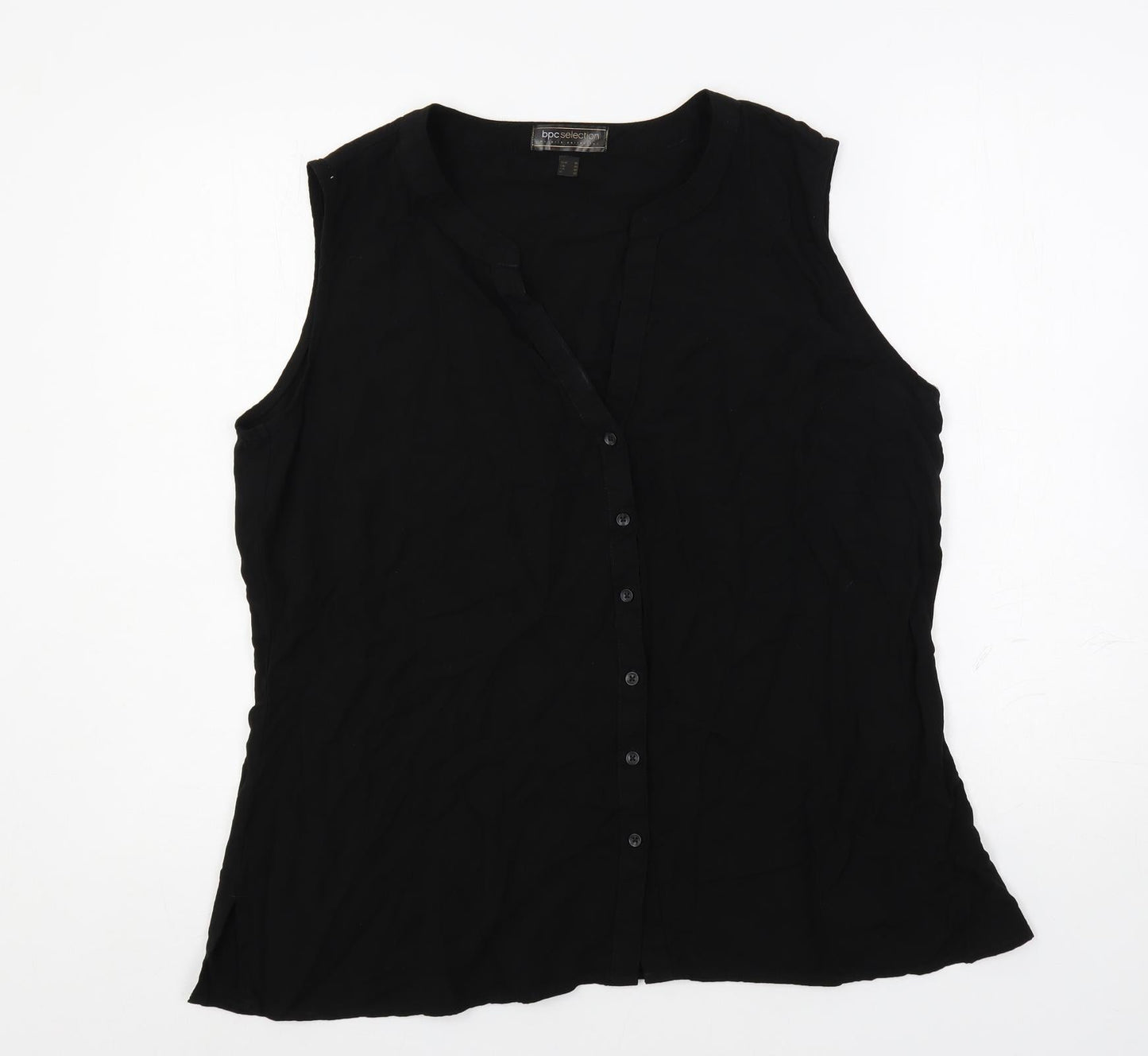 bonprix Womens Black Viscose Basic Button-Up Size 20 V-Neck