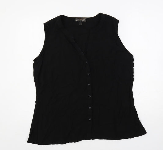 bonprix Womens Black Viscose Basic Button-Up Size 20 V-Neck