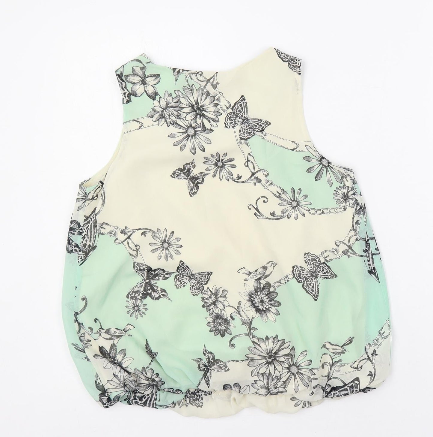 Dorothy Perkins Womens Green Floral Polyester Basic Blouse Size 10 Round Neck
