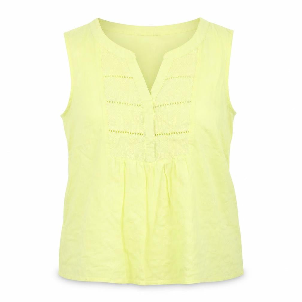 M&Co Womens Yellow Cotton Basic Blouse Size 12 V-Neck - Embroidered