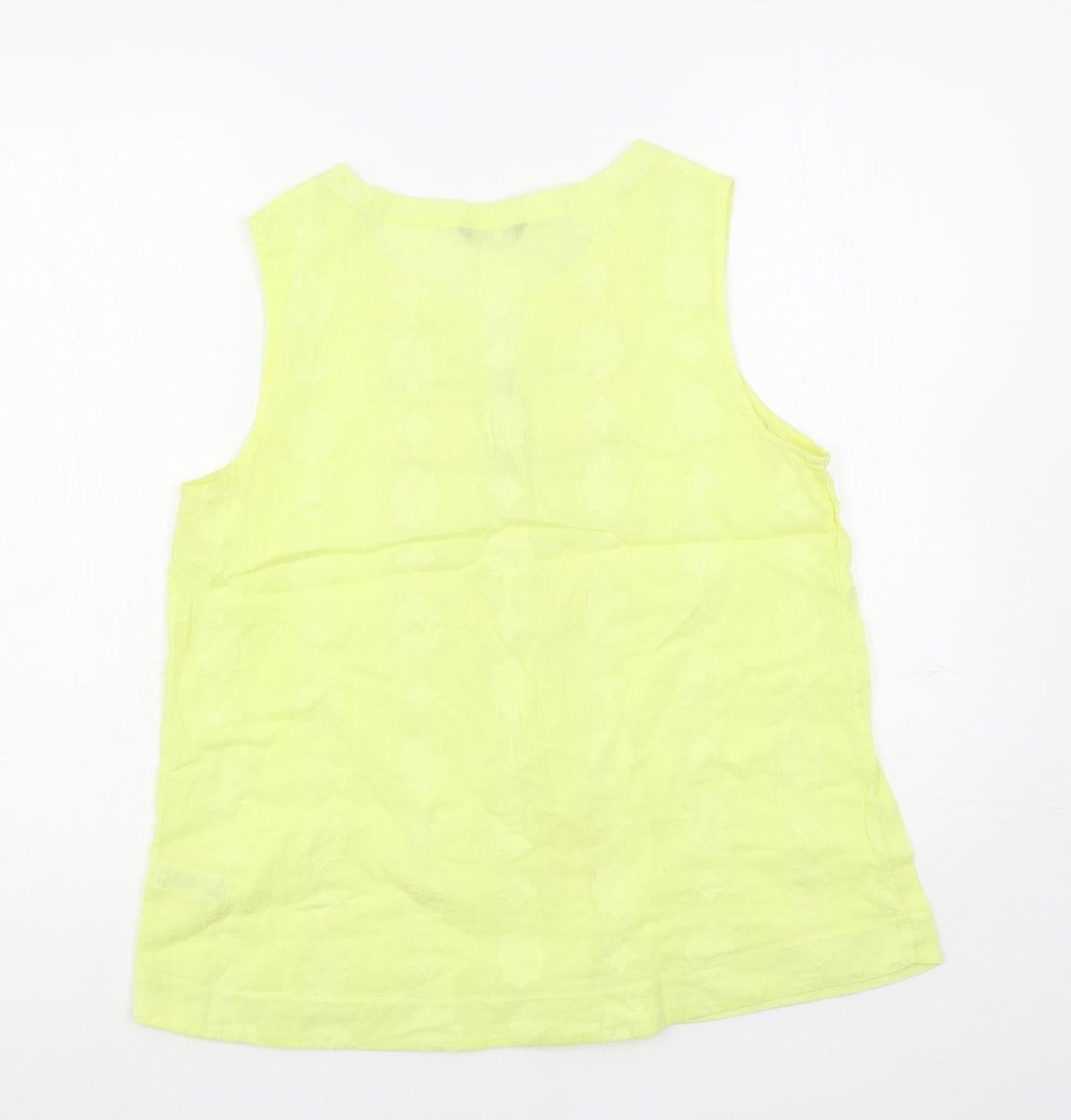 M&Co Womens Yellow Cotton Basic Blouse Size 12 V-Neck - Embroidered