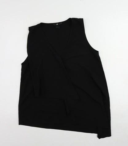 H&M Womens Black Polyester Basic Blouse Size 12 V-Neck - Asymmetric