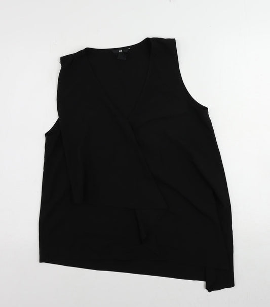 H&M Womens Black Polyester Basic Blouse Size 12 V-Neck - Asymmetric