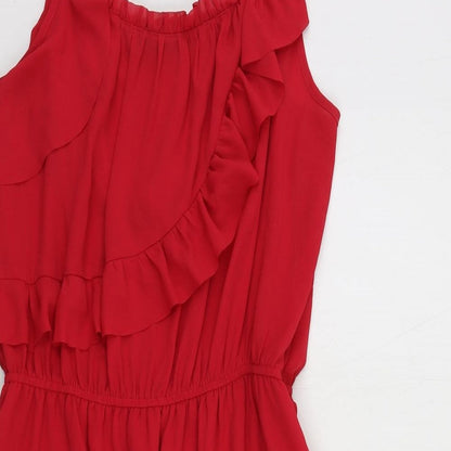 Oasis Womens Red Polyester Slip Dress Size 10 V-Neck Pullover - Elastic Waist