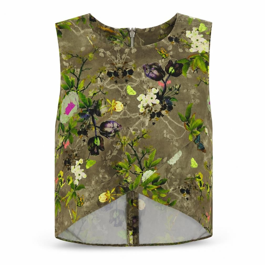 Miss Selfridge Womens Green Floral Polyester Cropped Blouse Size 6 Round Neck