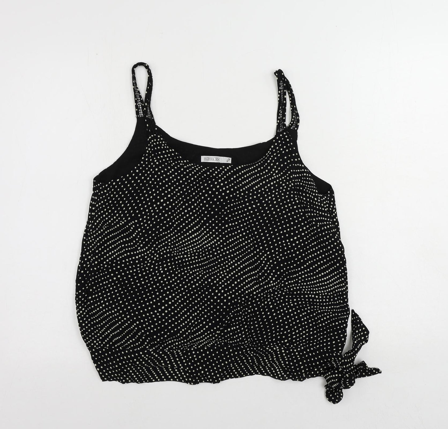 GOLD Womens Black Polka Dot Polyester Camisole Tank Size 14 Scoop Neck - Tie Side