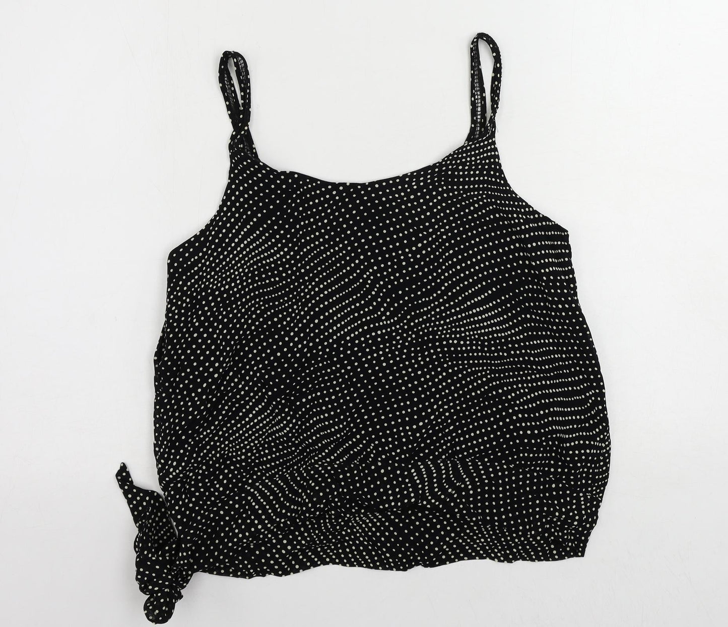 GOLD Womens Black Polka Dot Polyester Camisole Tank Size 14 Scoop Neck - Tie Side
