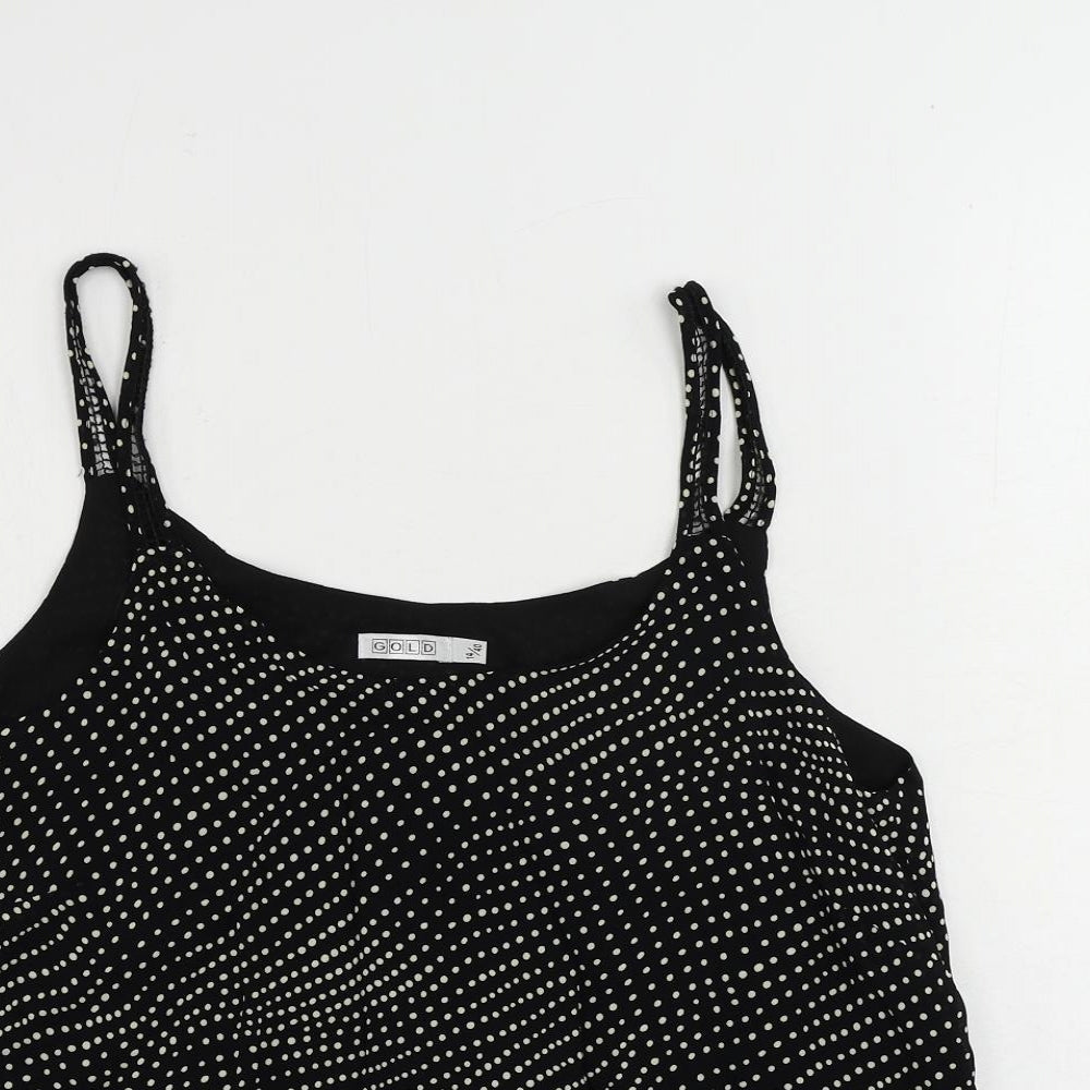 GOLD Womens Black Polka Dot Polyester Camisole Tank Size 14 Scoop Neck - Tie Side