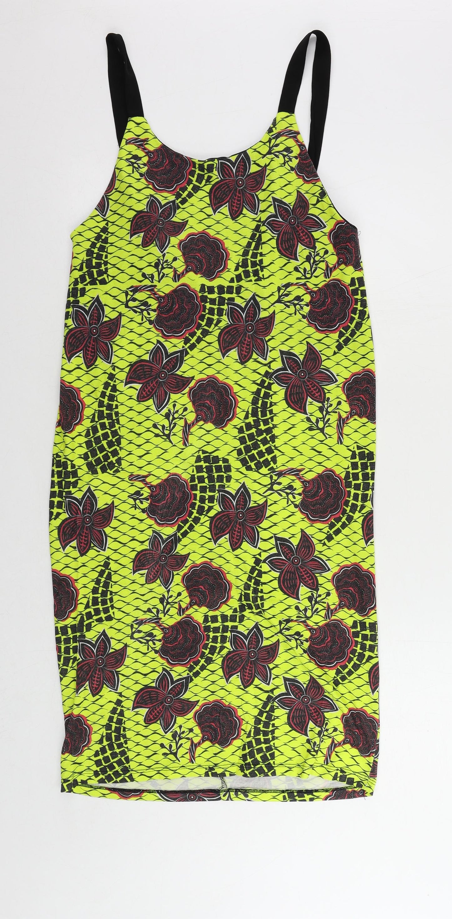 Zara Womens Yellow Floral Cotton Tank Dress Size S Scoop Neck Pullover