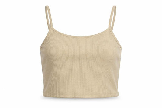 Boohoo Womens Beige Polyester Cropped Tank Size 10 Scoop Neck - Ribbed