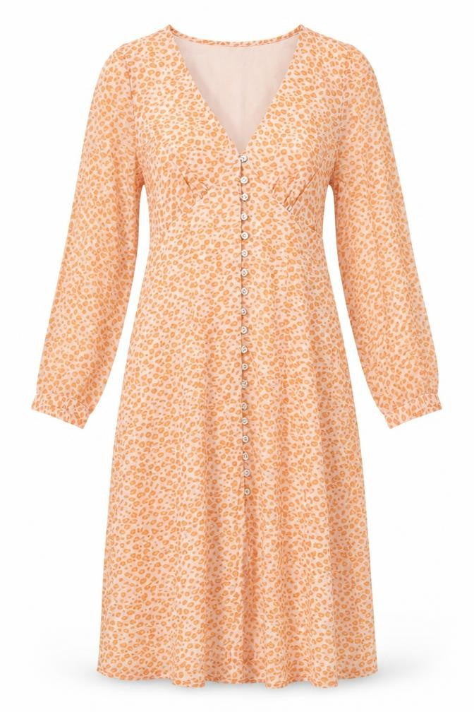 VERO MODA Womens Orange Animal Print Polyester A-Line Size M V-Neck Zip