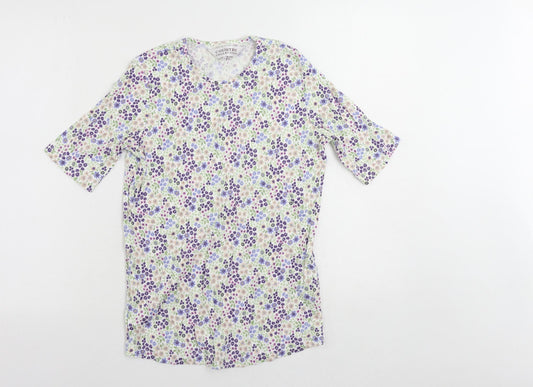 Country Collection Womens Multicoloured Floral Cotton Basic T-Shirt Size XS Round Neck