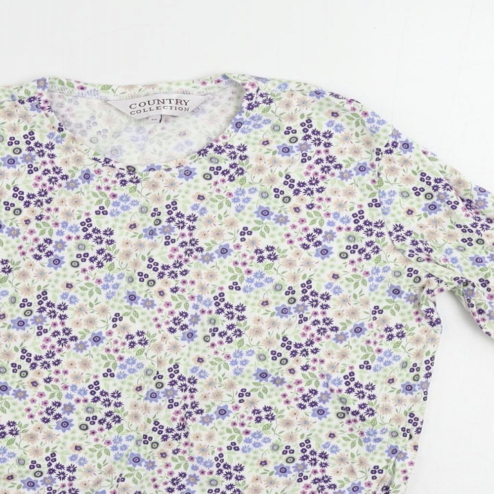 Country Collection Womens Multicoloured Floral Cotton Basic T-Shirt Size XS Round Neck