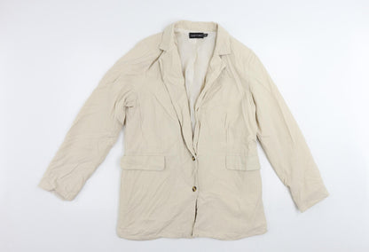 Additional front view of I SAW IT FIRST women’s beige jacket blazer, size UK 12, button