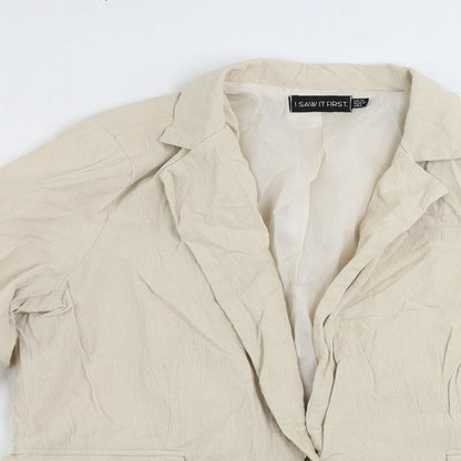 Close-up detail of I SAW IT FIRST women’s beige jacket blazer, size UK 12, button