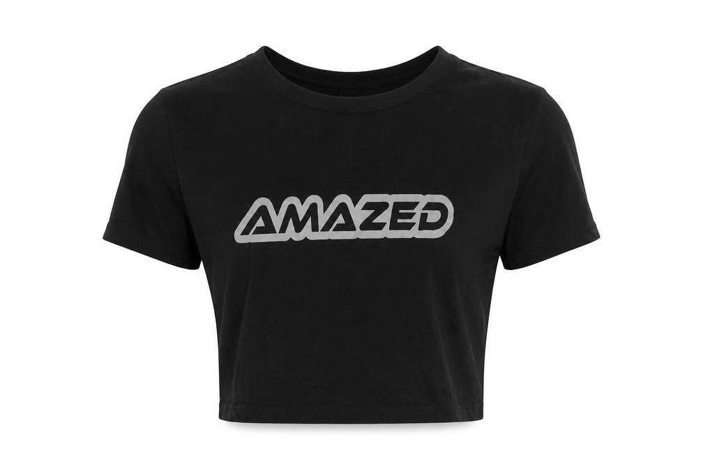 Divided by H&M Womens Black Cotton Cropped T-Shirt Size S Crew Neck - Amazed
