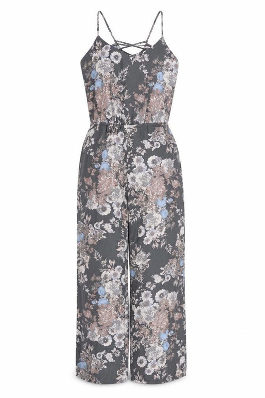 Next Womens Grey Floral Polyester Jumpsuit One-Piece Size 6 L29 in Zip - Pockets