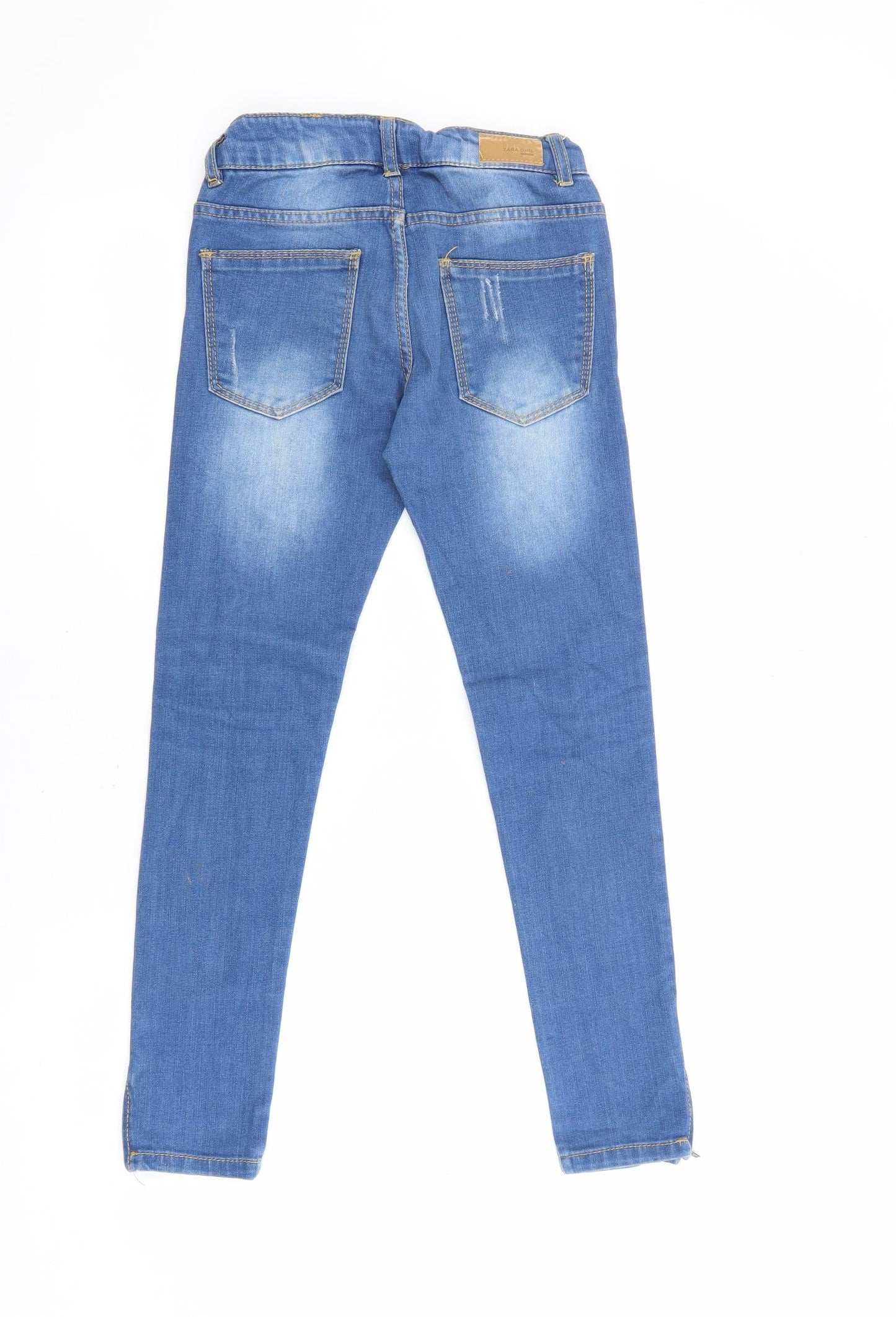 Zara Girls Blue 100% Cotton Skinny Jeans Size 7-8 Years L25.5 in Regular Zip - Zipped Hems