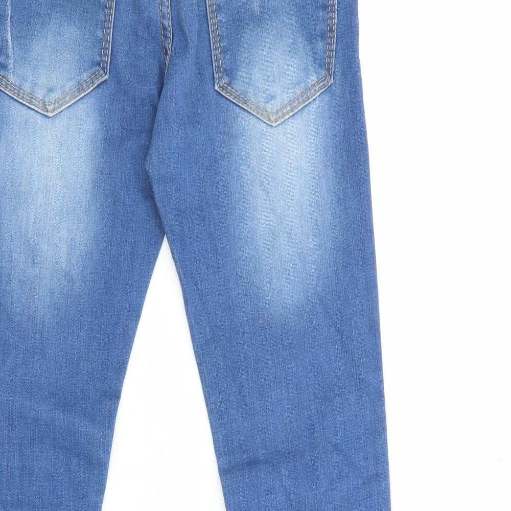 Zara Girls Blue 100% Cotton Skinny Jeans Size 7-8 Years L25.5 in Regular Zip - Zipped Hems
