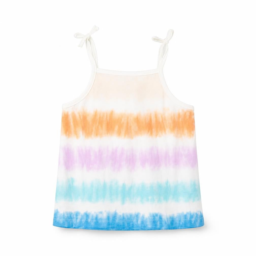 Marks & Spencer Girls Multicoloured Geometric 100% Cotton Basic Tank Size 5-6 Years Square Neck Pullover - Tie Dye