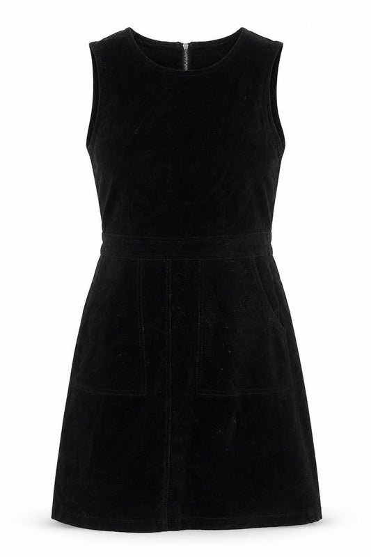 Warehouse Womens Black Cotton Tank Dress Size 6 Round Neck Zip