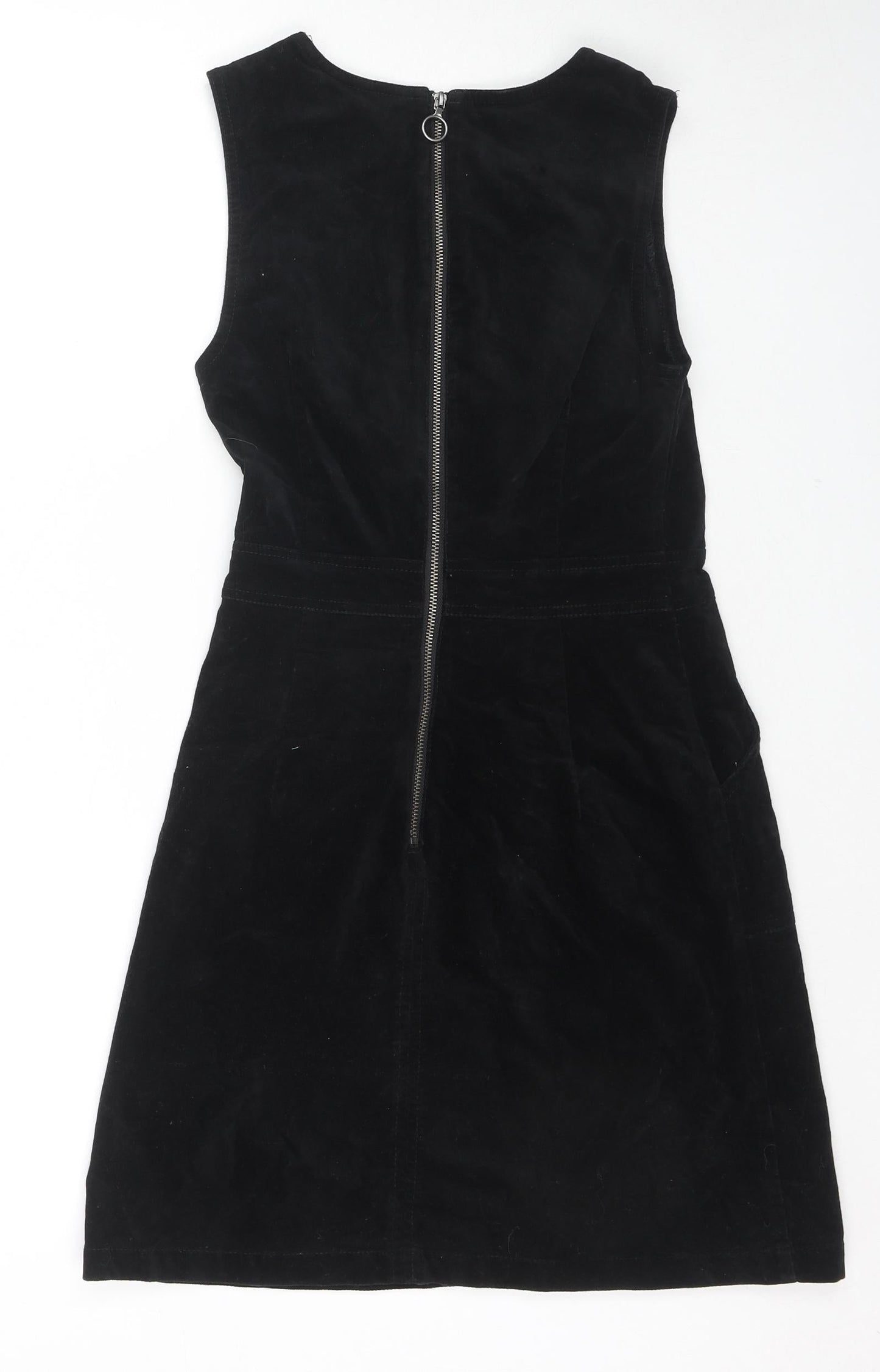 Warehouse Womens Black Cotton Tank Dress Size 6 Round Neck Zip