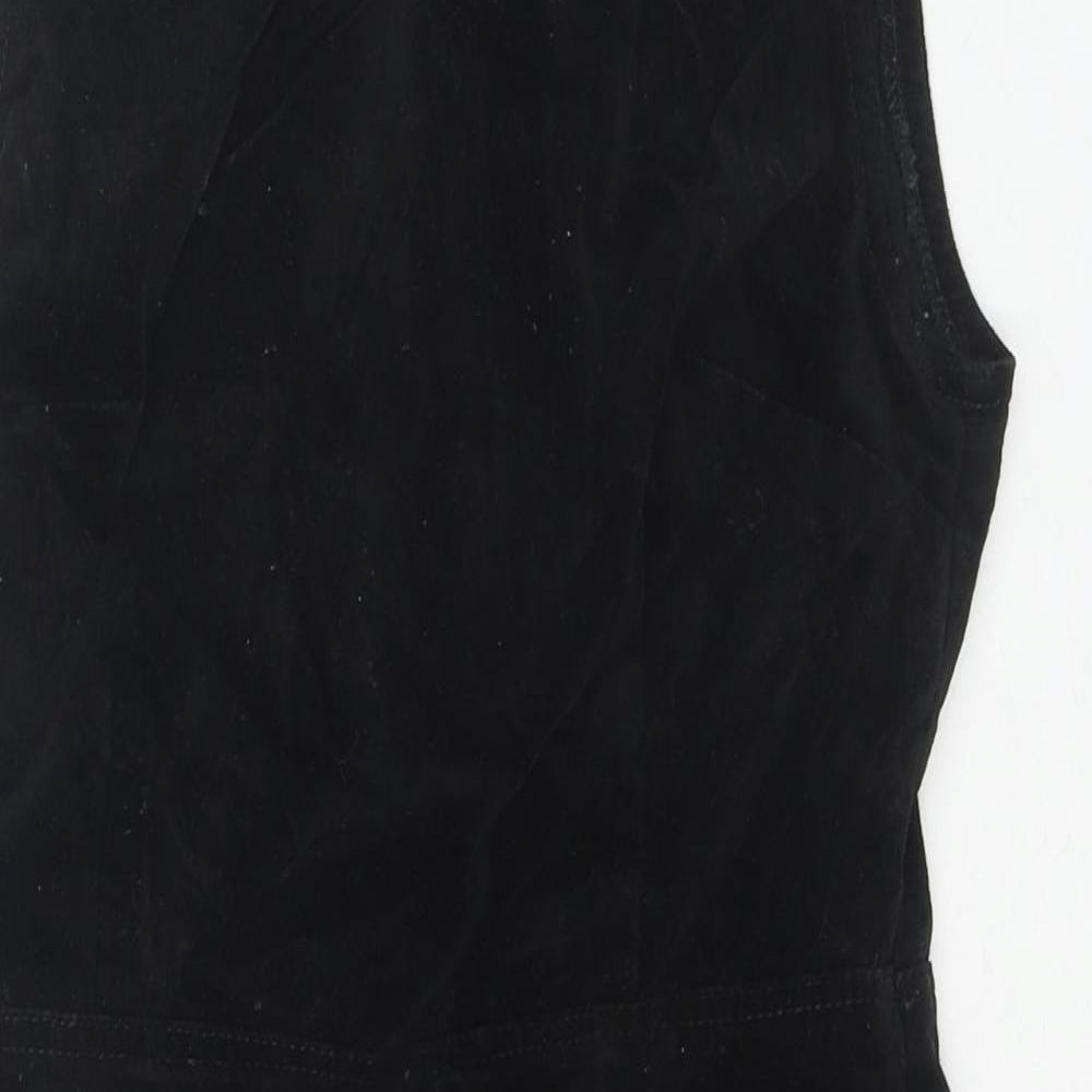 Warehouse Womens Black Cotton Tank Dress Size 6 Round Neck Zip