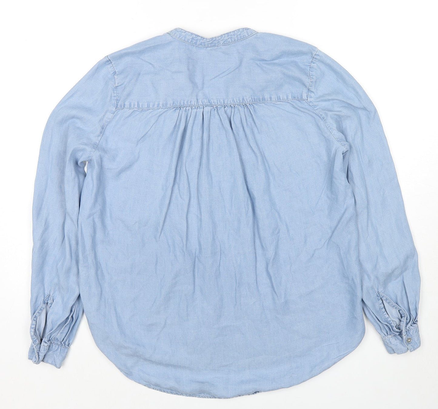H&M Womens Blue Lyocell Basic Button-Up Size 6 V-Neck