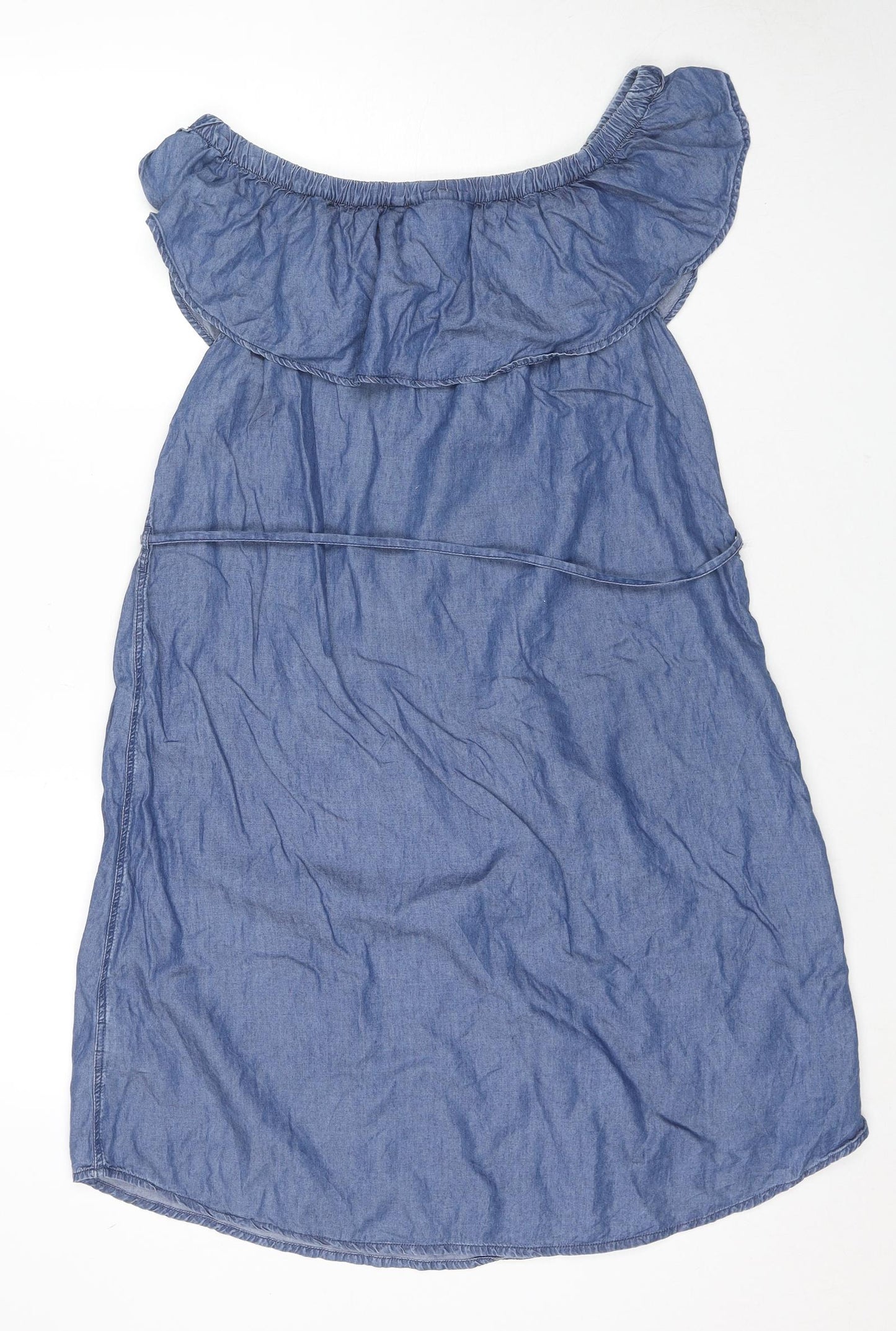 H&M Womens Blue Lyocell Tank Dress Size 10 Off the Shoulder Pullover