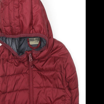 Close-up detail of Honor & Pride boys’ red jacket, size 3-4, years zip
