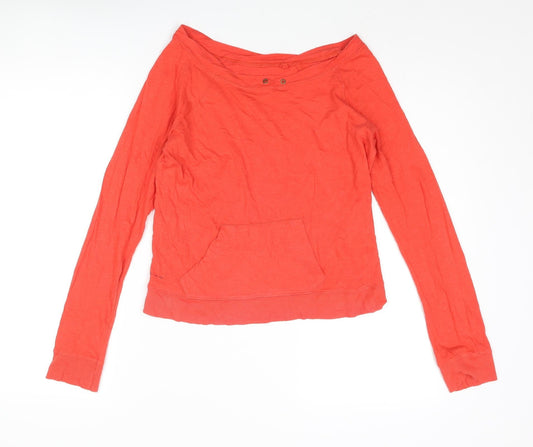 River Island Womens Red Cotton Basic T-Shirt Size 10 Boat Neck - Pocket