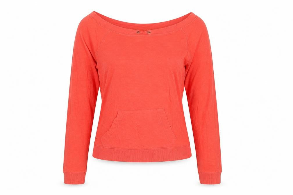River Island Womens Red Cotton Basic T-Shirt Size 10 Boat Neck - Pocket