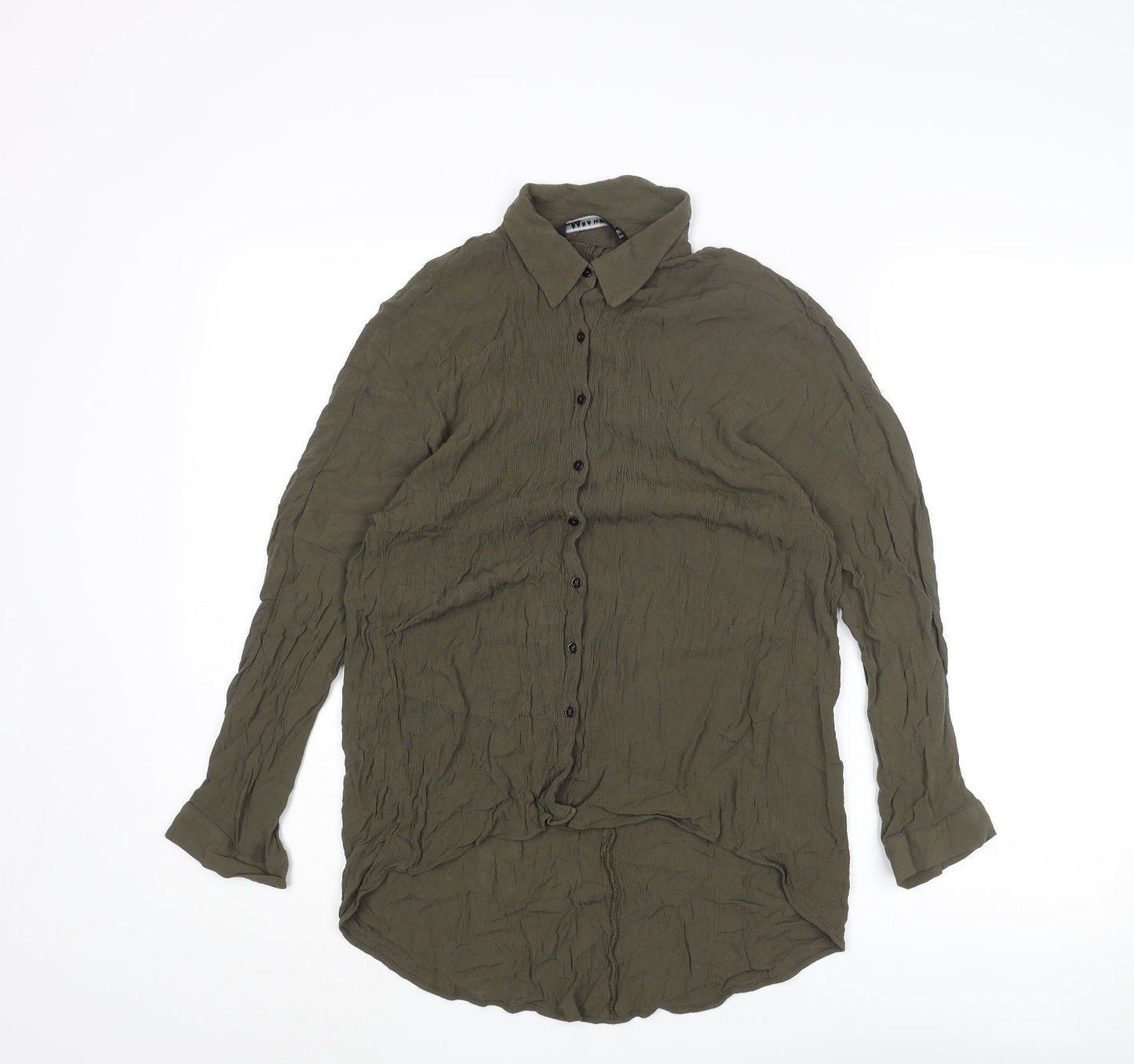 Zara Womens Green Viscose Basic Button-Up Size M Collared