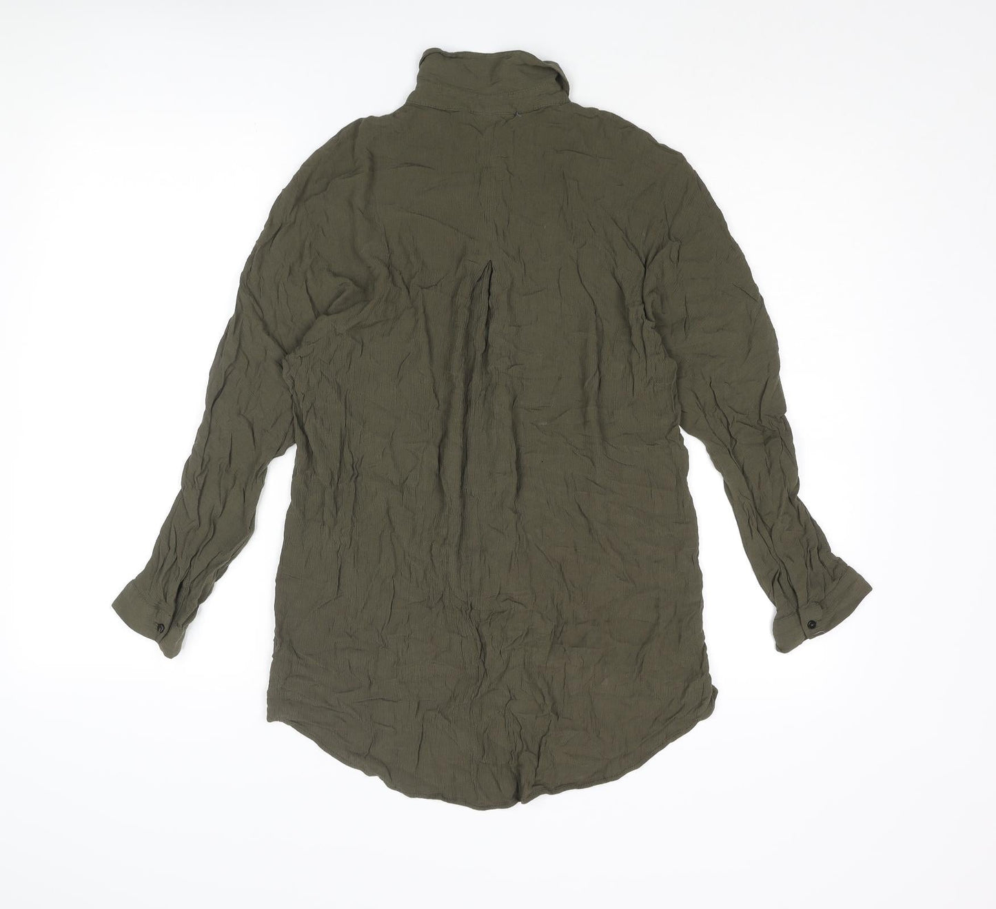Zara Womens Green Viscose Basic Button-Up Size M Collared