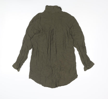 Zara Womens Green Viscose Basic Button-Up Size M Collared