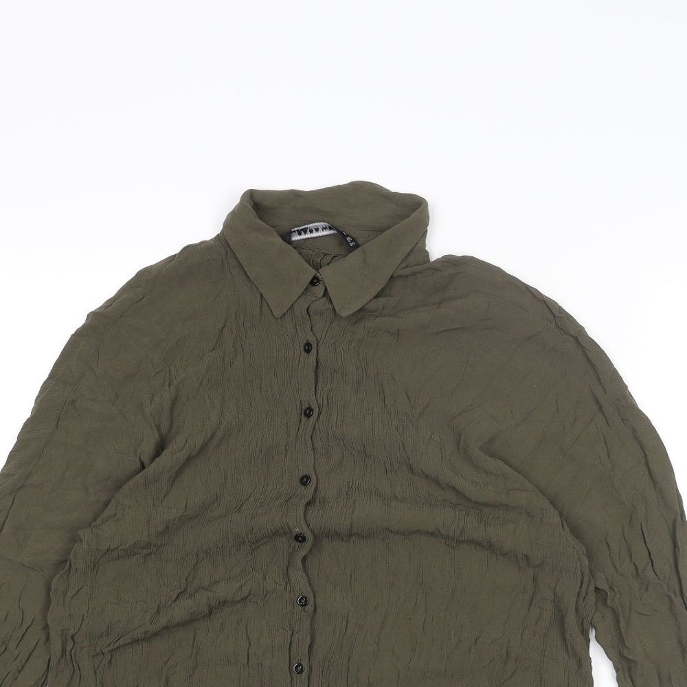 Zara Womens Green Viscose Basic Button-Up Size M Collared
