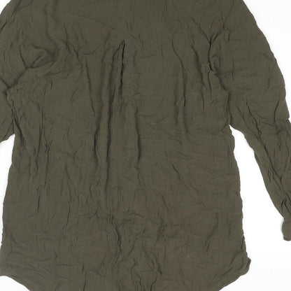 Zara Womens Green Viscose Basic Button-Up Size M Collared