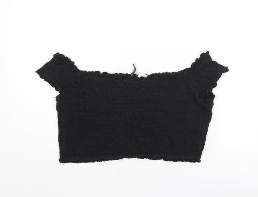 Divided by H&M Womens Black Polyester Cropped Blouse Size L Square Neck - Rouched