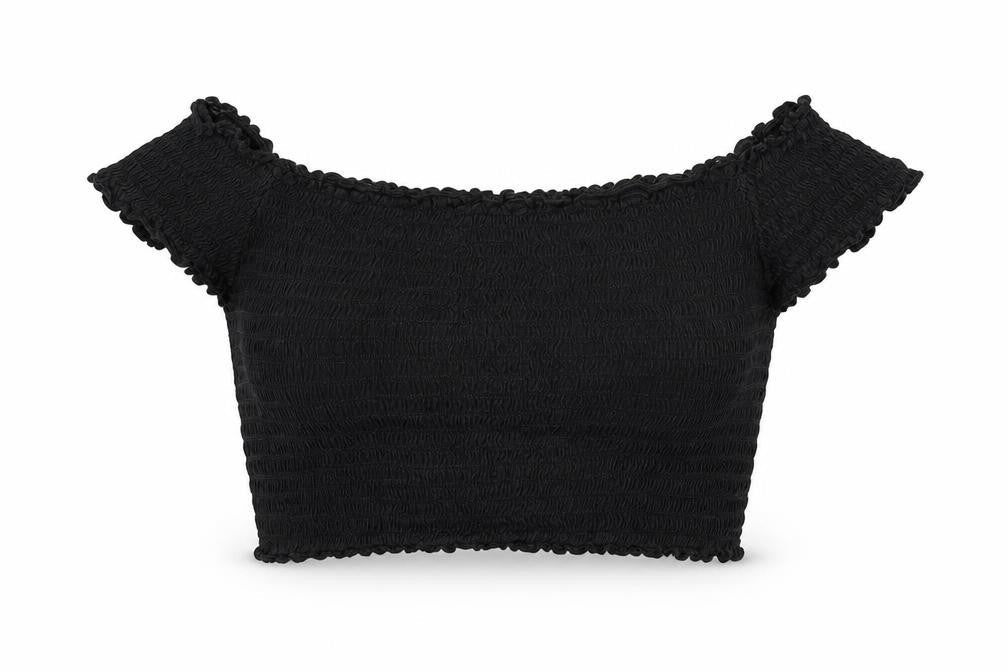 Divided by H&M Womens Black Polyester Cropped Blouse Size L Square Neck - Rouched