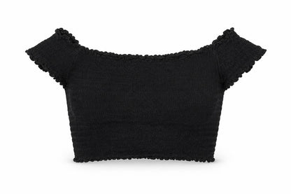 Divided by H&M Womens Black Polyester Cropped Blouse Size L Square Neck - Rouched