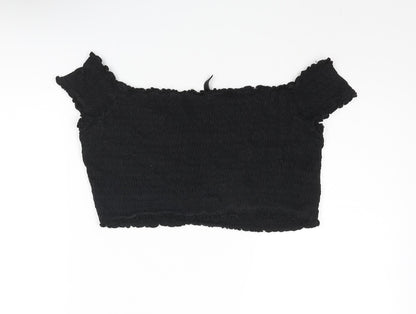 Divided by H&M Womens Black Polyester Cropped Blouse Size L Square Neck - Rouched