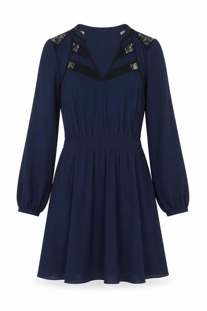 Warehouse Womens Blue Polyester A-Line Size 10 V-Neck Pullover - Lace Detail
